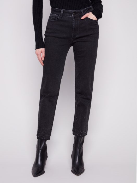 C5692-551A - Straight Leg Stretch Denim Pants With Rhinestone Hem-04-Bottoms-Charlie B.-Krista Anne's Boutique, Women's Fashion and Accessories Located in Oklahoma City, OK and Black Mountain, NC