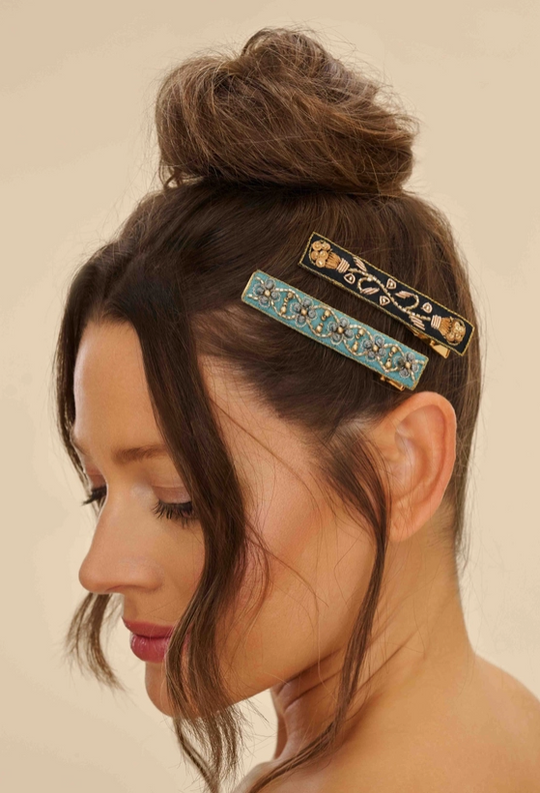 BAR15 - Narrow Jewelled Hair Bar (Set of 2)-09-Accessories-Powder-Krista Anne's Boutique, Women's Fashion and Accessories Located in Oklahoma City, OK and Black Mountain, NC