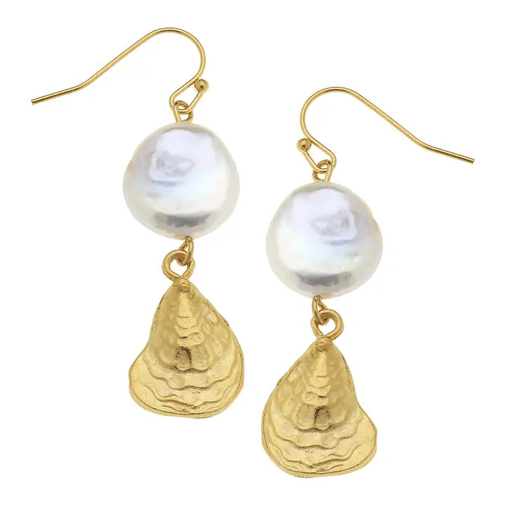1966W - Oyster and Pearl Earrings-10-Jewelry-Susan Shaw-Krista Anne's Boutique, Women's Fashion and Accessories Located in Oklahoma City, OK and Black Mountain, NC