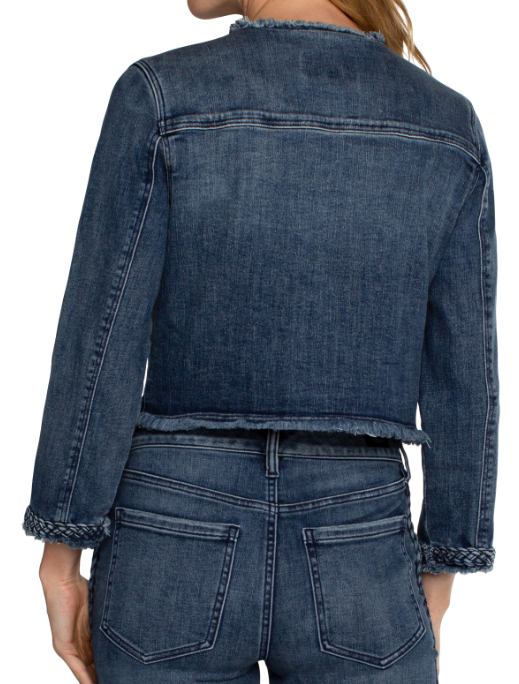 LM1019F97 - Denim Jacket w/ Braid Detail-1-Jackets/Blazers-Liverpool-Krista Anne's Boutique, Women's Fashion and Accessories Located in Oklahoma City, OK