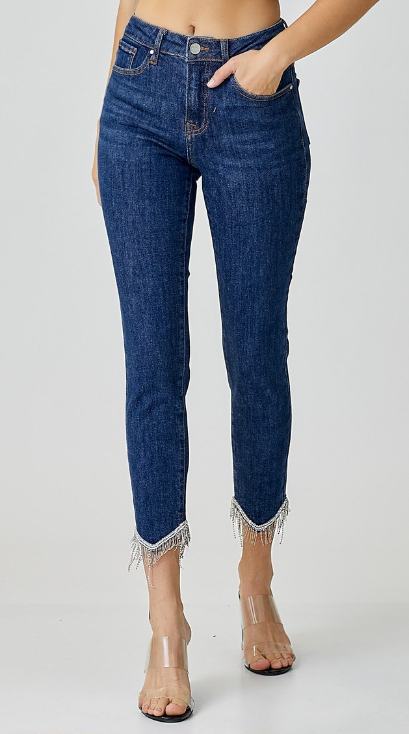 RDP5348 - Mid Rise Sparkle Hem Jeans-04-Bottoms-Risen Jeans-Krista Anne's Boutique, Women's Fashion and Accessories Located in Oklahoma City, OK and Black Mountain, NC