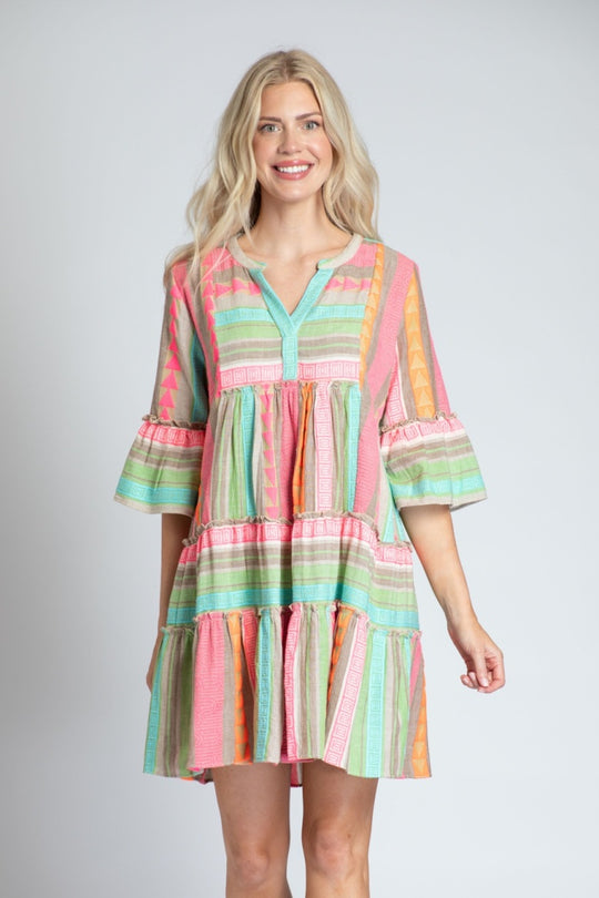 S77A - Tiered Tunic Dress With Flounce Sleeve-06-Dresses/Jumpsuits-Apny Apparel Inc-Krista Anne's Boutique, Women's Fashion and Accessories Located in Oklahoma City, OK and Black Mountain, NC