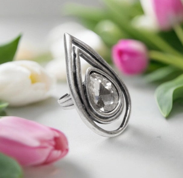 4479 - Teardrop Crystal Adjustable Ring-10-Jewelry-Ancient Bazaar-Krista Anne's Boutique, Women's Fashion and Accessories Located in Oklahoma City, OK and Black Mountain, NC