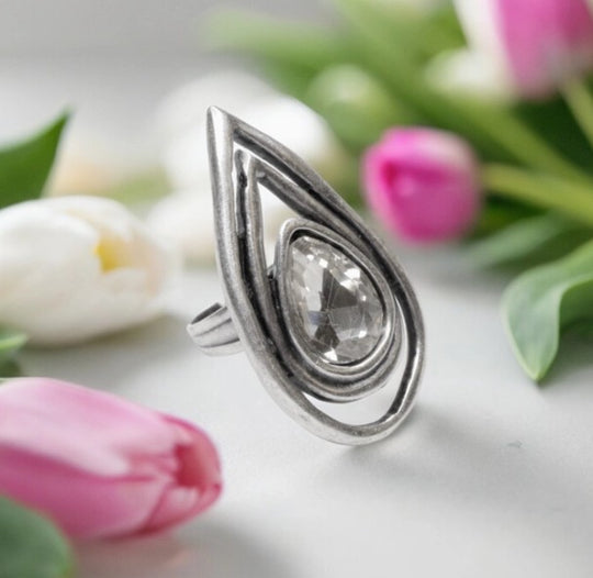 4479 - Teardrop Crystal Adjustable Ring-10-Jewelry-Ancient Bazaar-Krista Anne's Boutique, Women's Fashion and Accessories Located in Oklahoma City, OK and Black Mountain, NC
