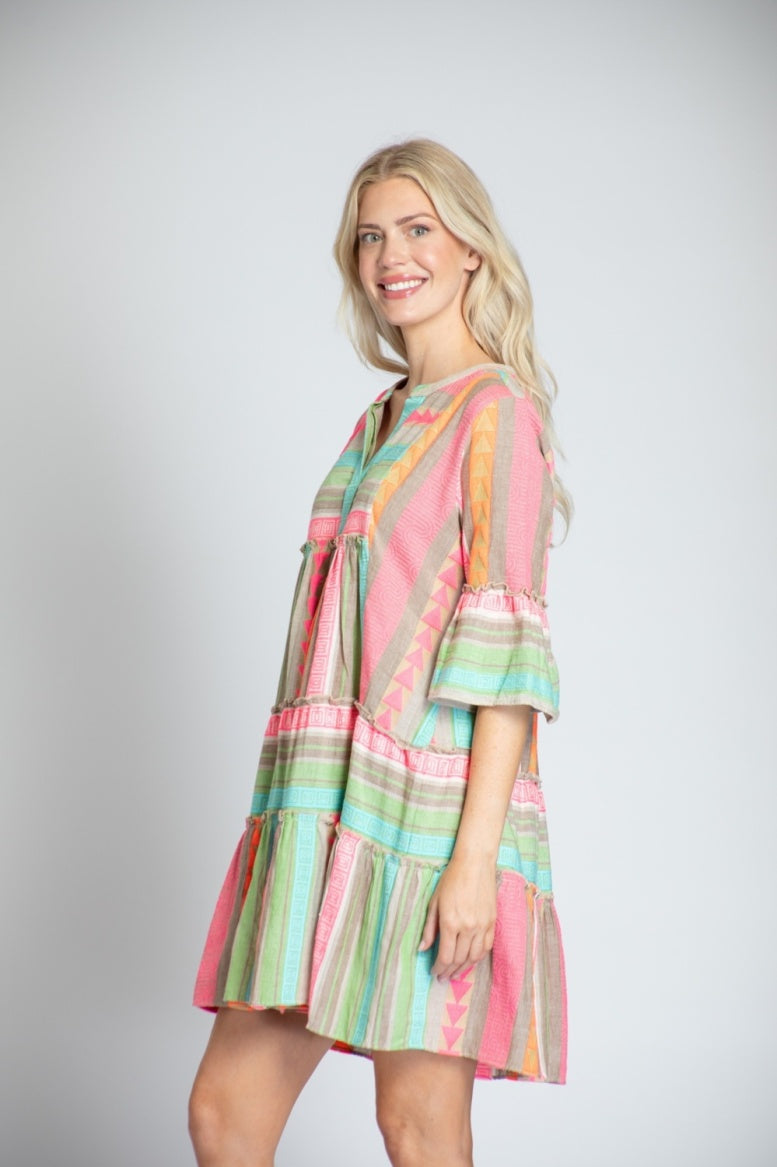 S77A - Tiered Tunic Dress With Flounce Sleeve-06-Dresses/Jumpsuits-Apny Apparel Inc-Krista Anne's Boutique, Women's Fashion and Accessories Located in Oklahoma City, OK and Black Mountain, NC