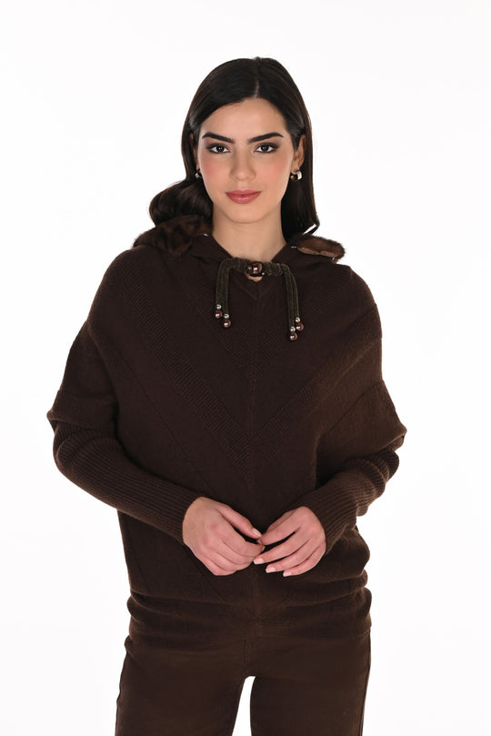 263785 - Fur Trimmed Chevron Tunic Sweater-05-Sweaters-Frank Lyman-Krista Anne's Boutique, Women's Fashion and Accessories Located in Oklahoma City, OK and Black Mountain, NC