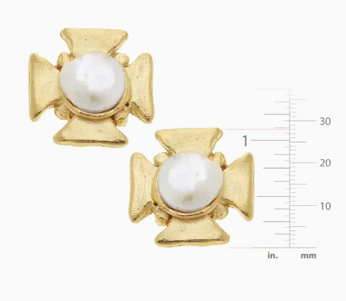 1828wc-Clip - Maltese Cross Pearl Clip Earrings-10-Jewelry-Susan Shaw-Krista Anne's Boutique, Women's Fashion and Accessories Located in Oklahoma City, OK and Black Mountain, NC