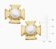 1828wc-Clip - Maltese Cross Pearl Clip Earrings