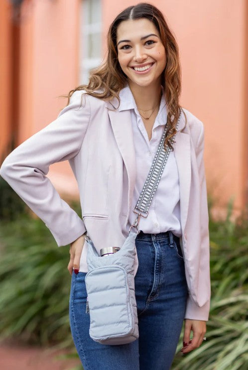WBB1-SkyGray - Matte Puffer HydroBag® with Accent Shoulder Strap-09-Accessories-Wanderfull-Krista Anne's Boutique, Women's Fashion and Accessories Located in Oklahoma City, OK and Black Mountain, NC