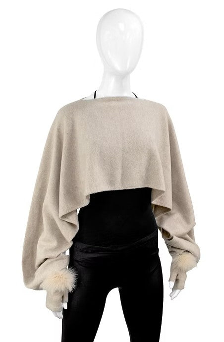 SCIM99 - Knit Shawl Scarf w/ Attached Fingerless Gloves & Fur Trim-08-Scarves/Wraps-Mitchie's Matchings-Krista Anne's Boutique, Women's Fashion and Accessories Located in Oklahoma City, OK and Black Mountain, NC