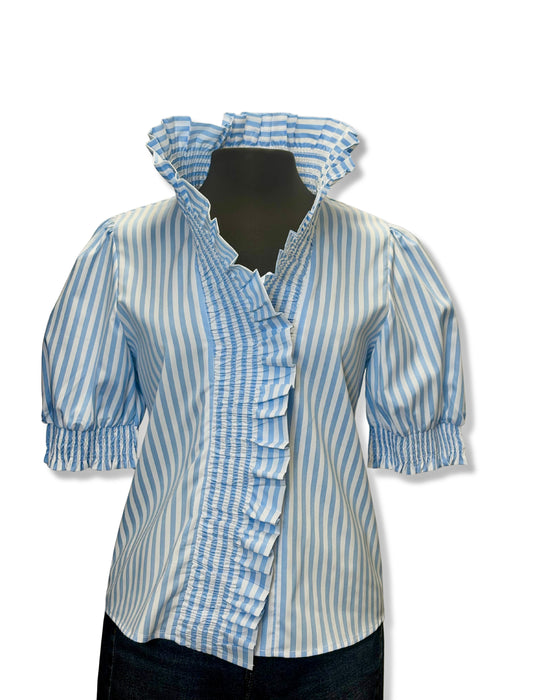223024 - Striped Ruffle Collar Tee-02-Tops/Blouses-Boho Chic-Krista Anne's Boutique, Women's Fashion and Accessories Located in Oklahoma City, OK and Black Mountain, NC