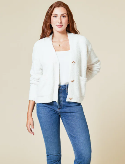 6800-0 - Marshmallow Crop Cardigan-01-Jackets/Blazers-Softies-Krista Anne's Boutique, Women's Fashion and Accessories Located in Oklahoma City, OK and Black Mountain, NC