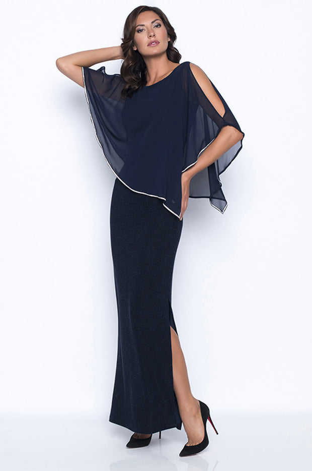 Long Layered Dress with Crystal Detailing - 179257