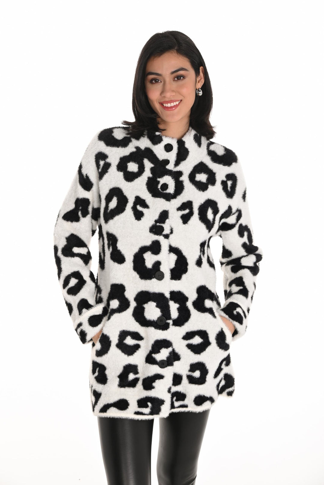 253723 - Fuzzy Animal Print Coatigan-01-Jackets/Blazers-Frank Lyman-Krista Anne's Boutique, Women's Fashion and Accessories Located in Oklahoma City, OK and Black Mountain, NC
