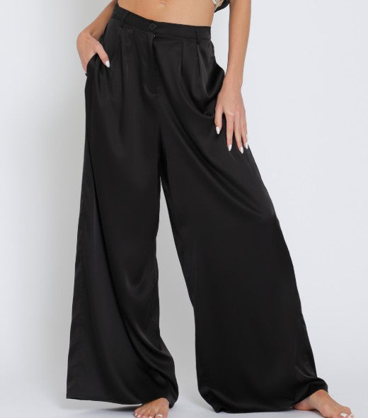 EPA61299K - Wide Leg Satin Pants-04-Bottoms-Aslan Rose-Krista Anne's Boutique, Women's Fashion and Accessories Located in Oklahoma City, OK and Black Mountain, NC