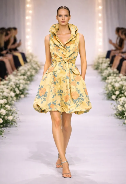 S16150B - Printed Jacquard Bubble Dress-06-Dresses/Jumpsuits-Samuel Dong-Krista Anne's Boutique, Women's Fashion and Accessories Located in Oklahoma City, OK and Black Mountain, NC