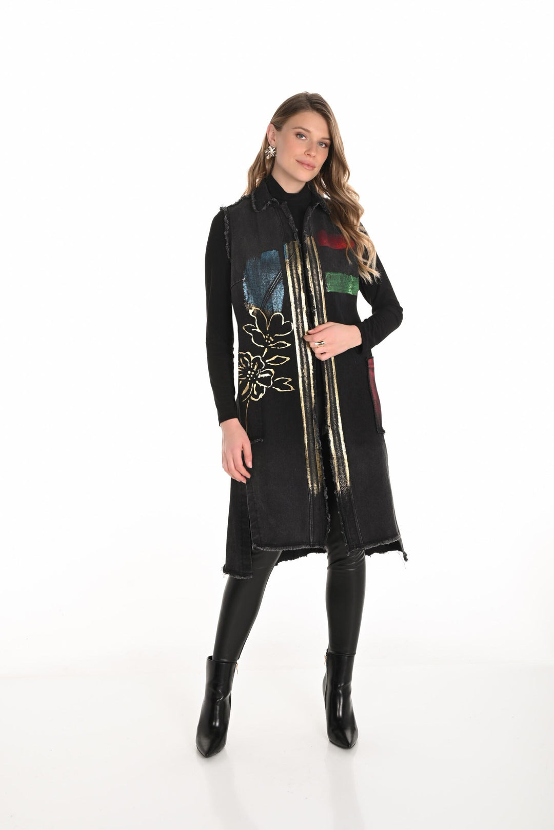 253762 - Metallic Accent Long Vest-01-Jackets/Blazers-Frank Lyman-Krista Anne's Boutique, Women's Fashion and Accessories Located in Oklahoma City, OK and Black Mountain, NC