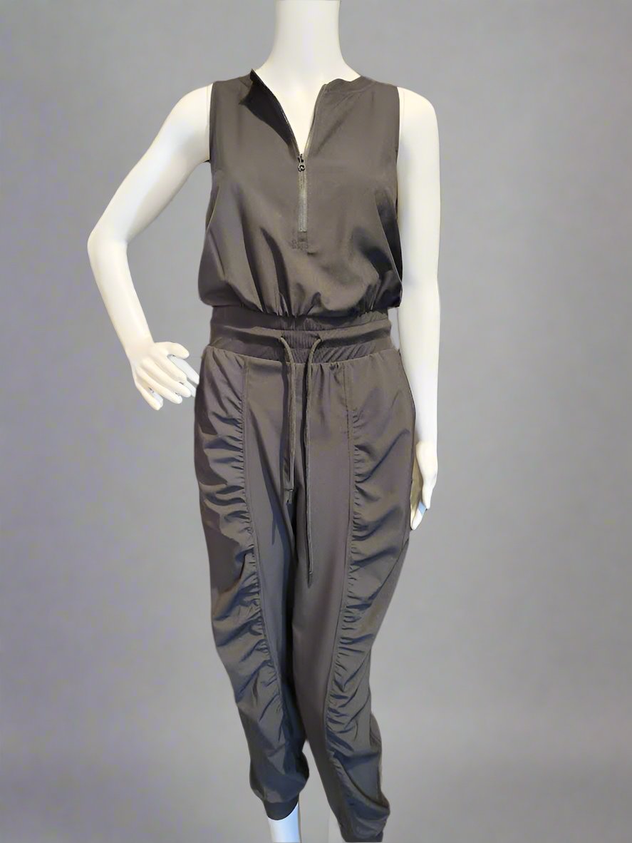 AP7192 - Half Zip Active Jumpsuit-06-Dresses/Jumpsuits-Aslan Rose-Krista Anne's Boutique, Women's Fashion and Accessories Located in Oklahoma City, OK and Black Mountain, NC