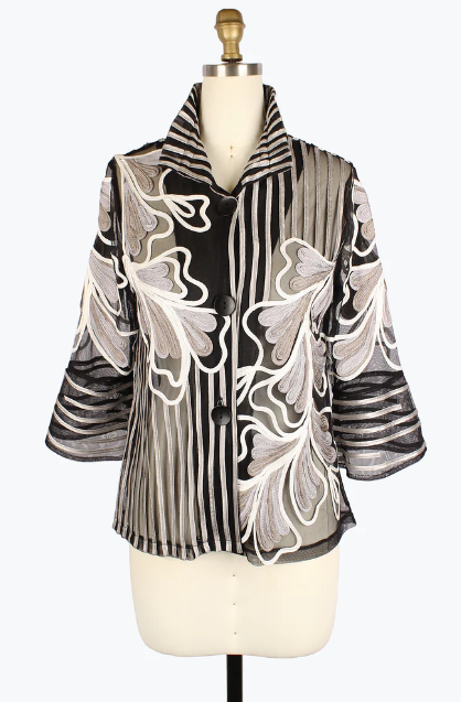 2407 - Flowers and Stripes Soutache Jacket-01-Jackets/Blazers-Damee-Krista Anne's Boutique, Women's Fashion and Accessories Located in Oklahoma City, OK and Black Mountain, NC