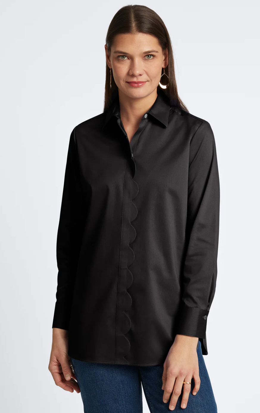 201707 - Layla Scallop-Placket Blouse-02-Tops/Blouses-Foxcroft-Krista Anne's Boutique, Women's Fashion and Accessories Located in Oklahoma City, OK and Black Mountain, NC