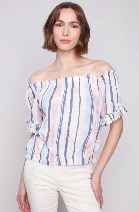C4554P-808B - Printed Short Sleeve Peasant Blouse-02-Tops/Blouses-Charlie B.-Krista Anne's Boutique, Women's Fashion and Accessories Located in Oklahoma City, OK and Black Mountain, NC