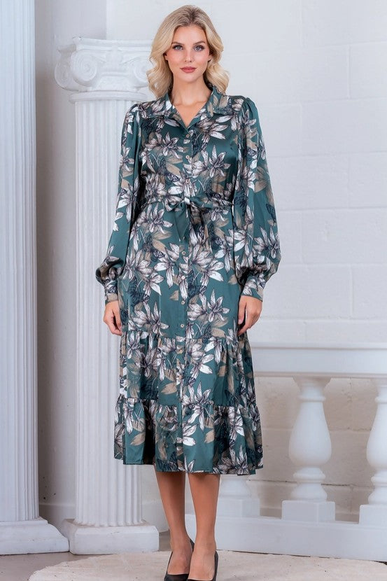 HD30032T - Floral Satin Midi Dress-06-Dresses/Jumpsuits-Aslan Rose-Krista Anne's Boutique, Women's Fashion and Accessories Located in Oklahoma City, OK and Black Mountain, NC