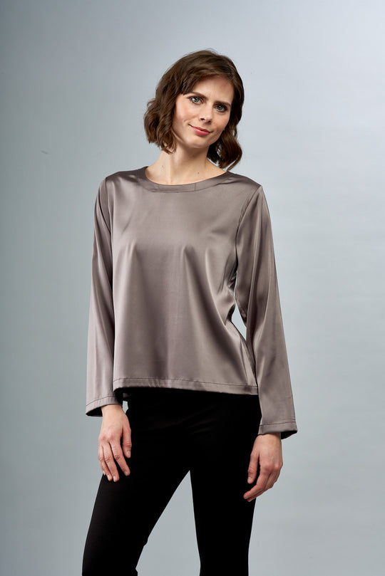 BCT6757 - Satin Round Neck Blouse-02-Tops/Blouses-Insight-Krista Anne's Boutique, Women's Fashion and Accessories Located in Oklahoma City, OK and Black Mountain, NC