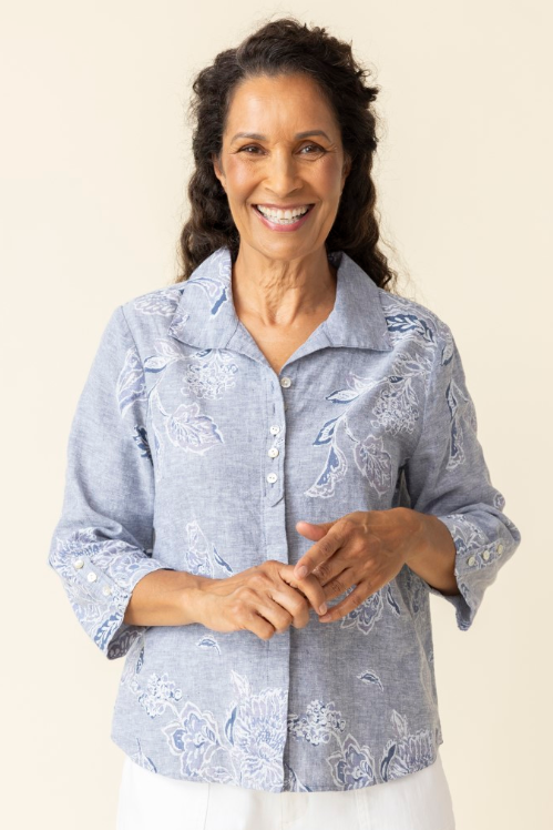 47536 - Linen Bloomer Retro Swing Shirt-02-Tops/Blouses-Habitat-Krista Anne's Boutique, Women's Fashion and Accessories Located in Oklahoma City, OK and Black Mountain, NC