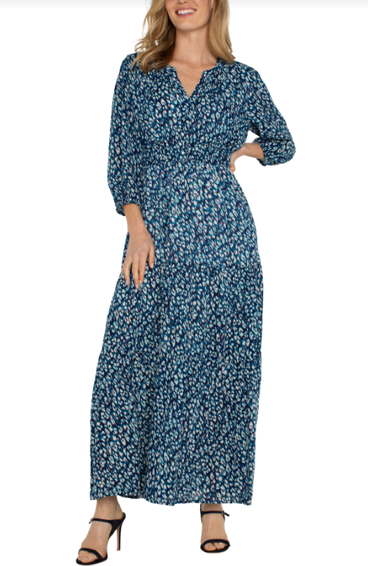 LM8B29HC8P34 - 3/4 Sleeve Tiered Woven Maxi Dress-06-Dresses/Jumpsuits-Liverpool-Krista Anne's Boutique, Women's Fashion and Accessories Located in Oklahoma City, OK and Black Mountain, NC