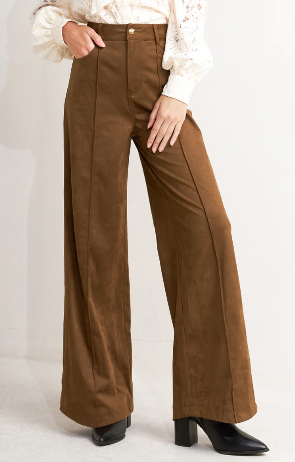 FP1798 - Wide Leg Suede Pant-04-Bottoms-Aslan Rose-Krista Anne's Boutique, Women's Fashion and Accessories Located in Oklahoma City, OK and Black Mountain, NC