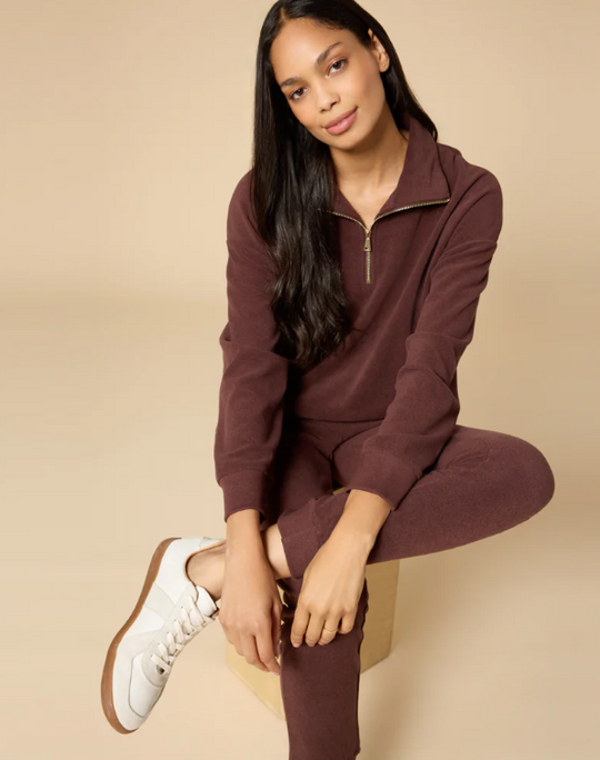 4200-4T - Vintage Velvet Quarter Zip Top-02-Tops/Blouses-Softies-Krista Anne's Boutique, Women's Fashion and Accessories Located in Oklahoma City, OK and Black Mountain, NC