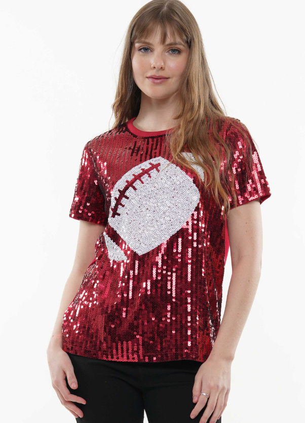 T230303 - Sequin Football Tee-03-Tees/Tanks-Why Dress-Krista Anne's Boutique, Women's Fashion and Accessories Located in Oklahoma City, OK and Black Mountain, NC