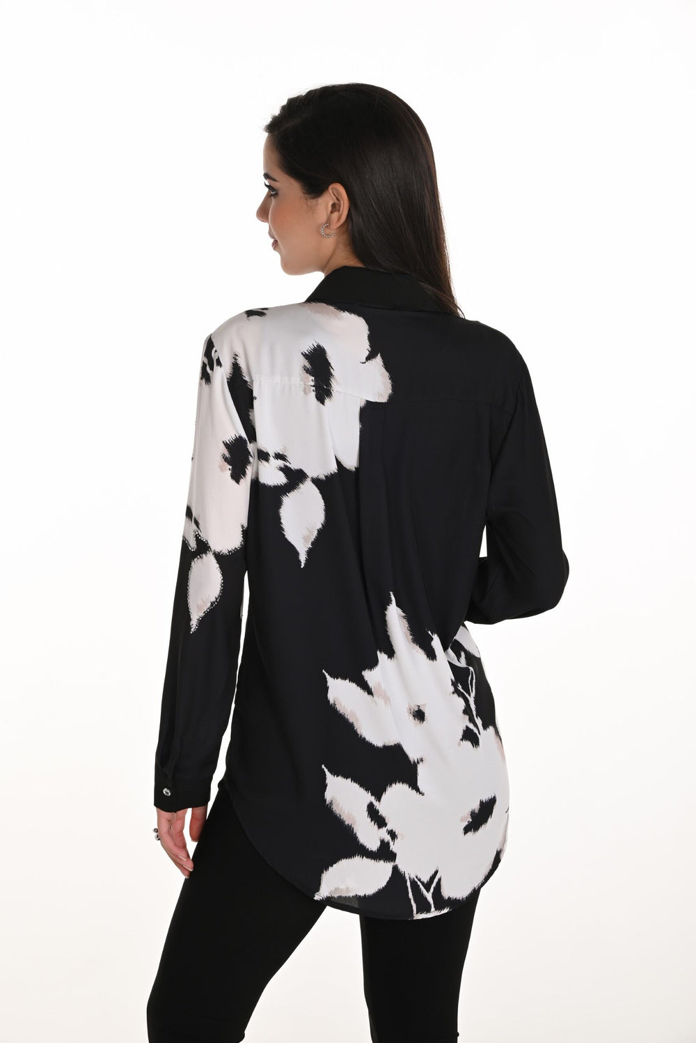 253814 - Monochrome Bloom Button-Up-02-Tops/Blouses-Frank Lyman-Krista Anne's Boutique, Women's Fashion and Accessories Located in Oklahoma City, OK and Black Mountain, NC