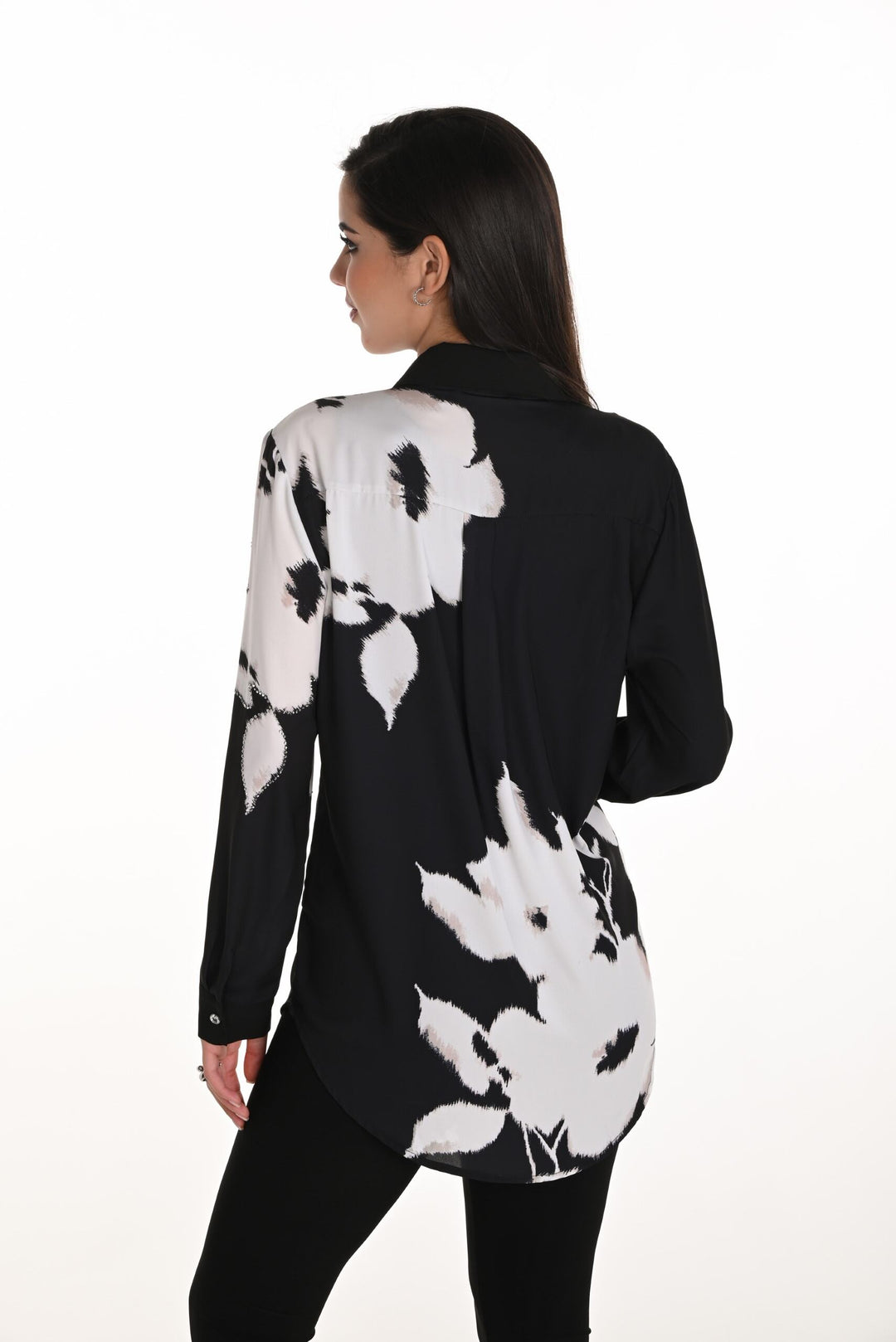 253814 - Monochrome Bloom Button-Up-02-Tops/Blouses-Frank Lyman-Krista Anne's Boutique, Women's Fashion and Accessories Located in Oklahoma City, OK and Black Mountain, NC