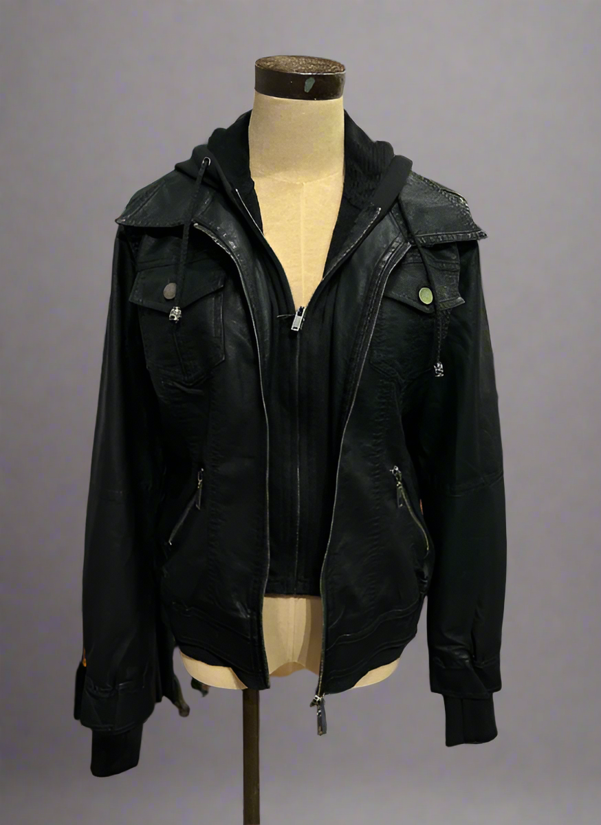 LB191L3 - Vegan Leather Bomber w/ Removable Hoodie Insert-01-Jackets/Blazers-B Coature-Krista Anne's Boutique, Women's Fashion and Accessories Located in Oklahoma City, OK and Black Mountain, NC