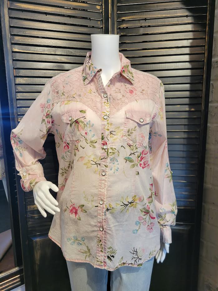 766770 - Lace Cotton Gauze Button Down-2-Tops/Blouses-Aslan Rose-Krista Anne's Boutique, Women's Fashion and Accessories Located in Oklahoma City, OK