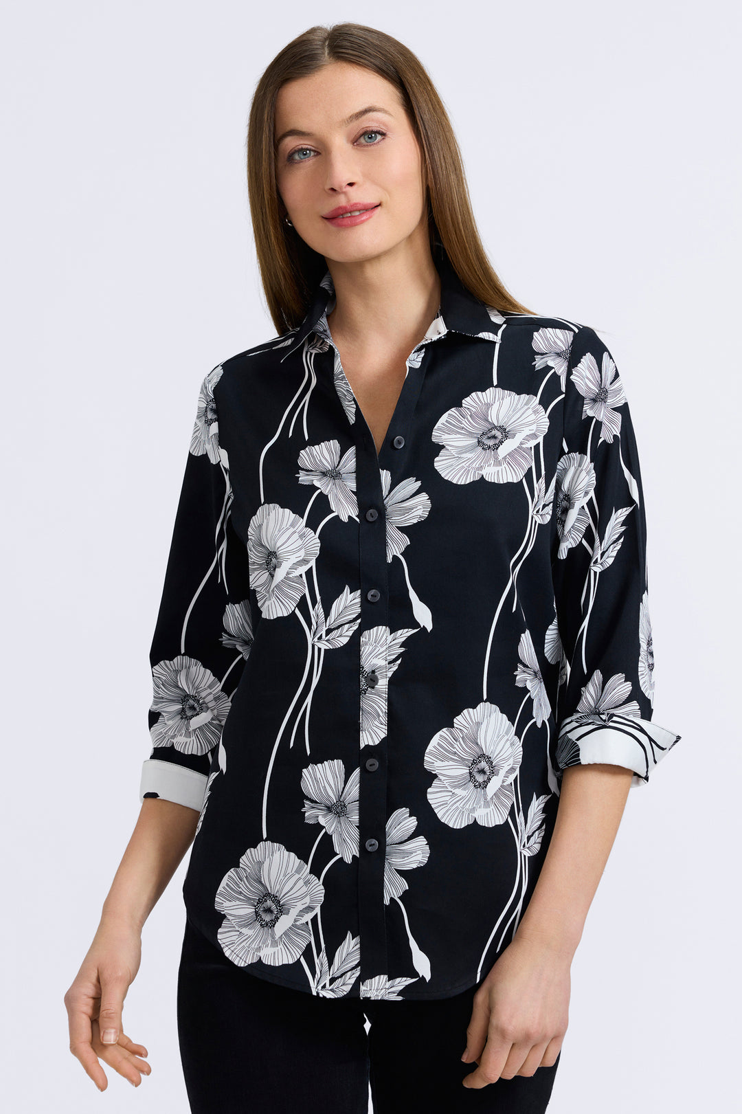 203723 - Margie 3/4 Poppy Blouse-02-Tops/Blouses-Foxcroft-Krista Anne's Boutique, Women's Fashion and Accessories Located in Oklahoma City, OK and Black Mountain, NC