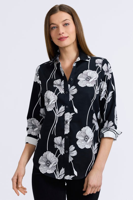 203723 - Margie 3/4 Poppy Blouse-02-Tops/Blouses-Foxcroft-Krista Anne's Boutique, Women's Fashion and Accessories Located in Oklahoma City, OK and Black Mountain, NC