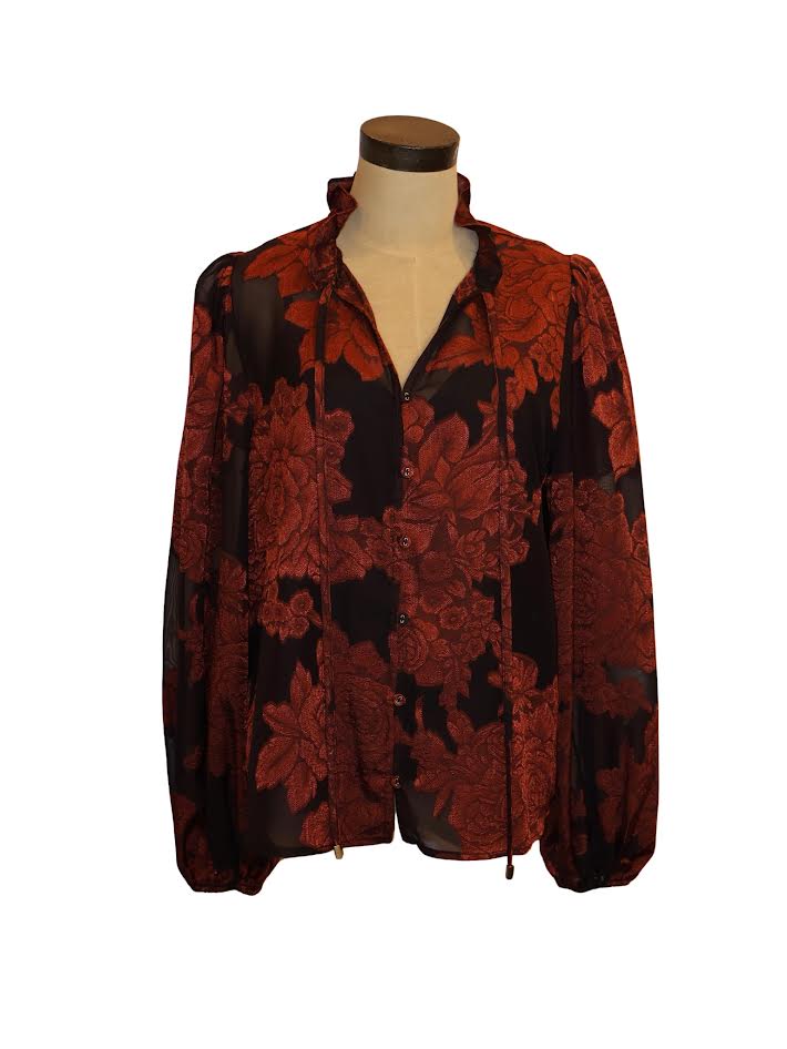 IT13903 - Copper Floral Blouse-02-Tops/Blouses-Aslan Rose-Krista Anne's Boutique, Women's Fashion and Accessories Located in Oklahoma City, OK and Black Mountain, NC