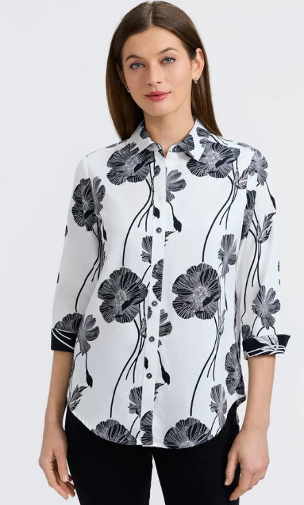 203723 - Margie 3/4 Poppy Blouse-02-Tops/Blouses-Foxcroft-Krista Anne's Boutique, Women's Fashion and Accessories Located in Oklahoma City, OK and Black Mountain, NC