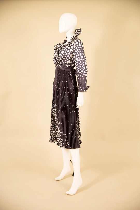 F25046 - Pleated Skirt Dotted Dress-06-Dresses/Jumpsuits-Samuel Dong-Krista Anne's Boutique, Women's Fashion and Accessories Located in Oklahoma City, OK and Black Mountain, NC