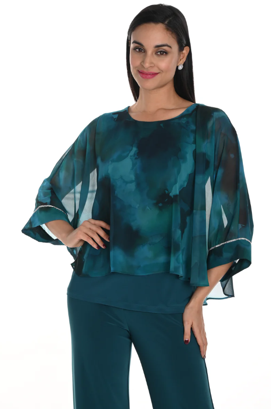 249207 - Watercolor Crystal Cuffed Blouse-02-Tops/Blouses-Frank Lyman-Krista Anne's Boutique, Women's Fashion and Accessories Located in Oklahoma City, OK and Black Mountain, NC