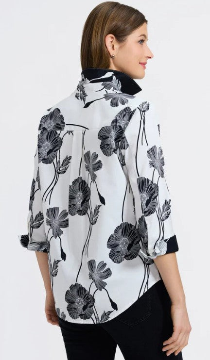 203723 - Margie 3/4 Poppy Blouse-02-Tops/Blouses-Foxcroft-Krista Anne's Boutique, Women's Fashion and Accessories Located in Oklahoma City, OK and Black Mountain, NC
