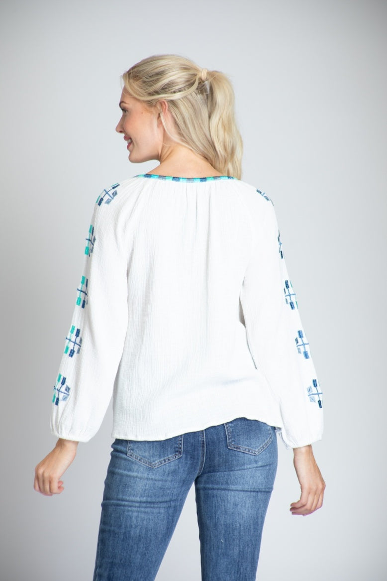 J72A - Embroidered Peasant Top w/ Tassels-02-Tops/Blouses-Apny Apparel Inc-Krista Anne's Boutique, Women's Fashion and Accessories Located in Oklahoma City, OK and Black Mountain, NC