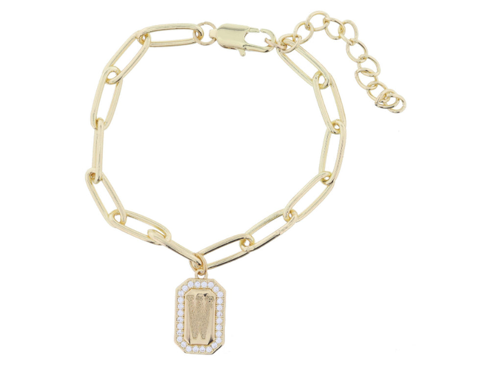 JM6580B - Shiny Gold Paperclip Chain Bracelet w/ Crystal Edged Initial-10-Jewelry-Jane Marie-Krista Anne's Boutique, Women's Fashion and Accessories Located in Oklahoma City, OK and Black Mountain, NC