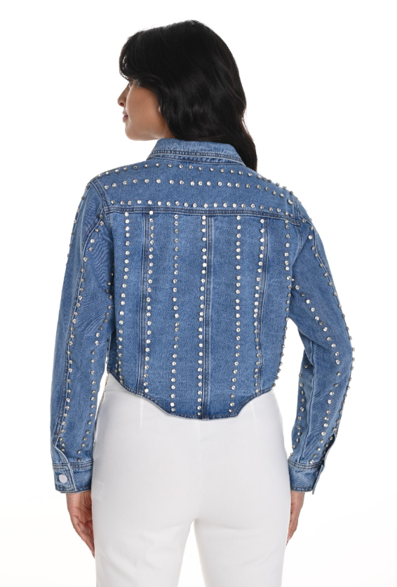 256783U - Crystal Embellished Jean Jacket-01-Jackets/Blazers-Frank Lyman-Krista Anne's Boutique, Women's Fashion and Accessories Located in Oklahoma City, OK and Black Mountain, NC