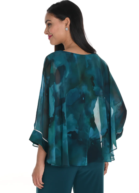 249207 - Watercolor Crystal Cuffed Blouse-02-Tops/Blouses-Frank Lyman-Krista Anne's Boutique, Women's Fashion and Accessories Located in Oklahoma City, OK and Black Mountain, NC