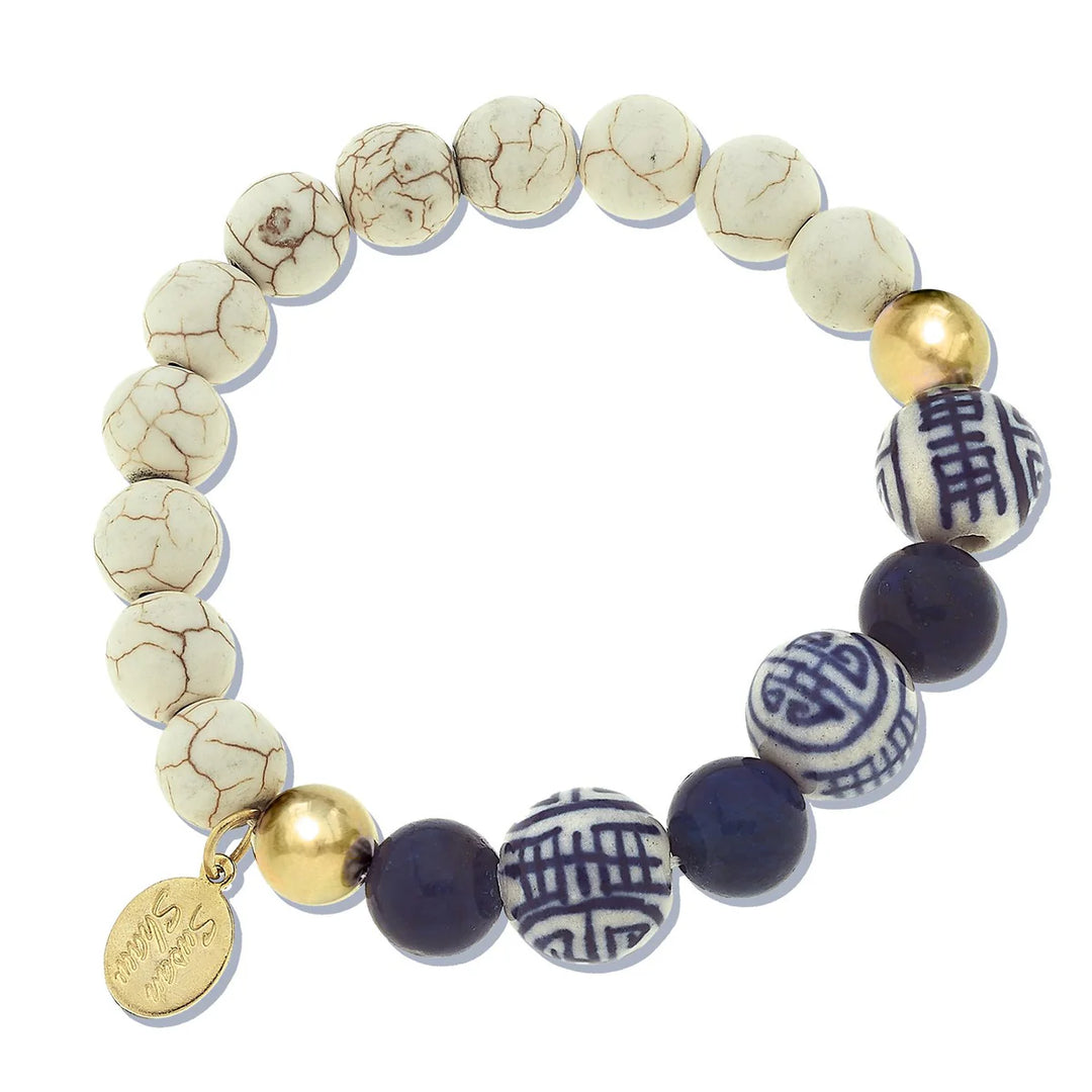 2300 - Porcelain Bead Stretch Bracelet-10-Jewelry-Susan Shaw-Krista Anne's Boutique, Women's Fashion and Accessories Located in Oklahoma City, OK and Black Mountain, NC