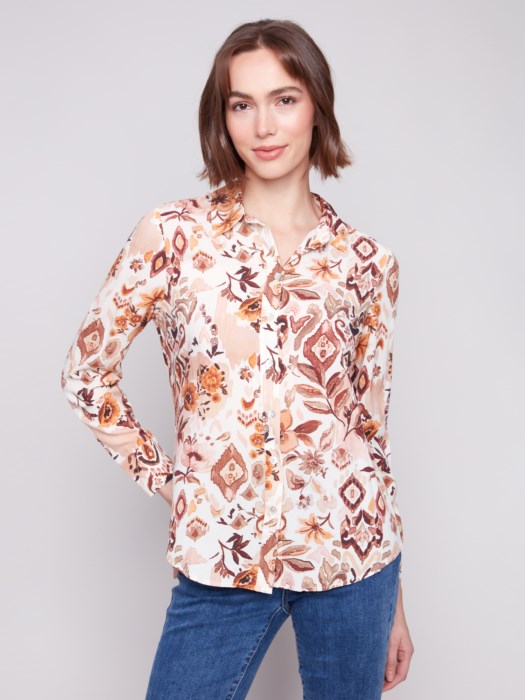 C4252Y-634A - Long Sleeve Button Down Shirt-02-Tops/Blouses-Charlie B.-Krista Anne's Boutique, Women's Fashion and Accessories Located in Oklahoma City, OK and Black Mountain, NC