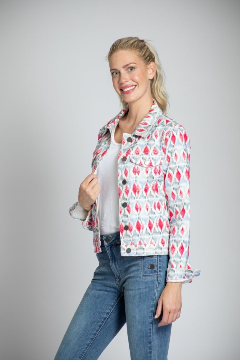 B18E - Printed Denim Jacket-02-Tops/Blouses-Apny Apparel Inc-Krista Anne's Boutique, Women's Fashion and Accessories Located in Oklahoma City, OK and Black Mountain, NC